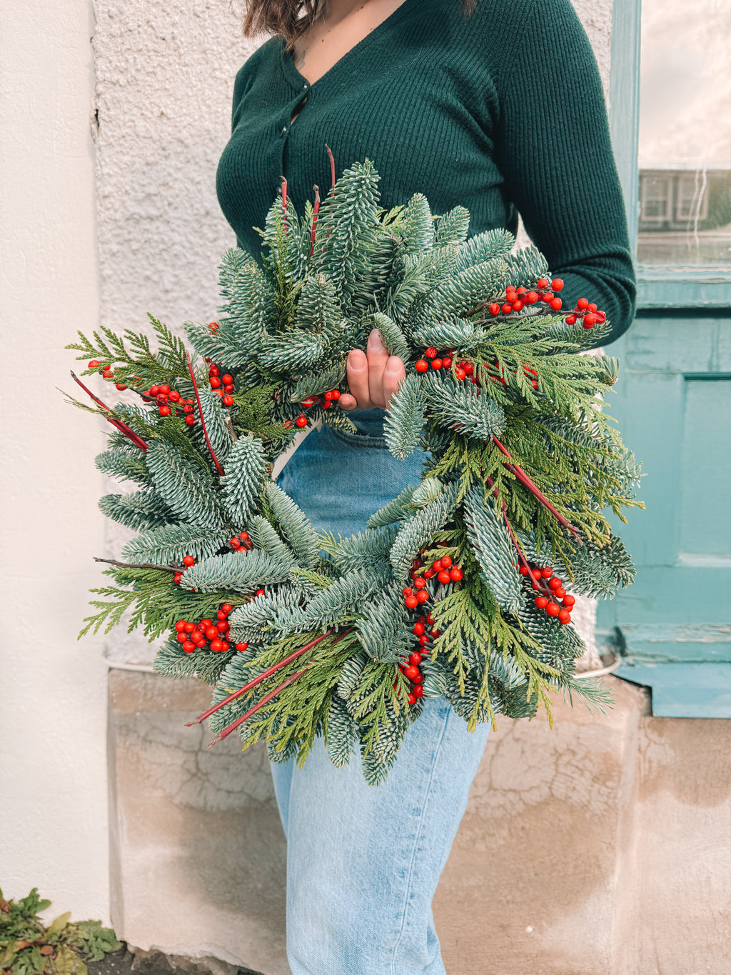Wreath: Candle Berries and Branches, Green, 12 in